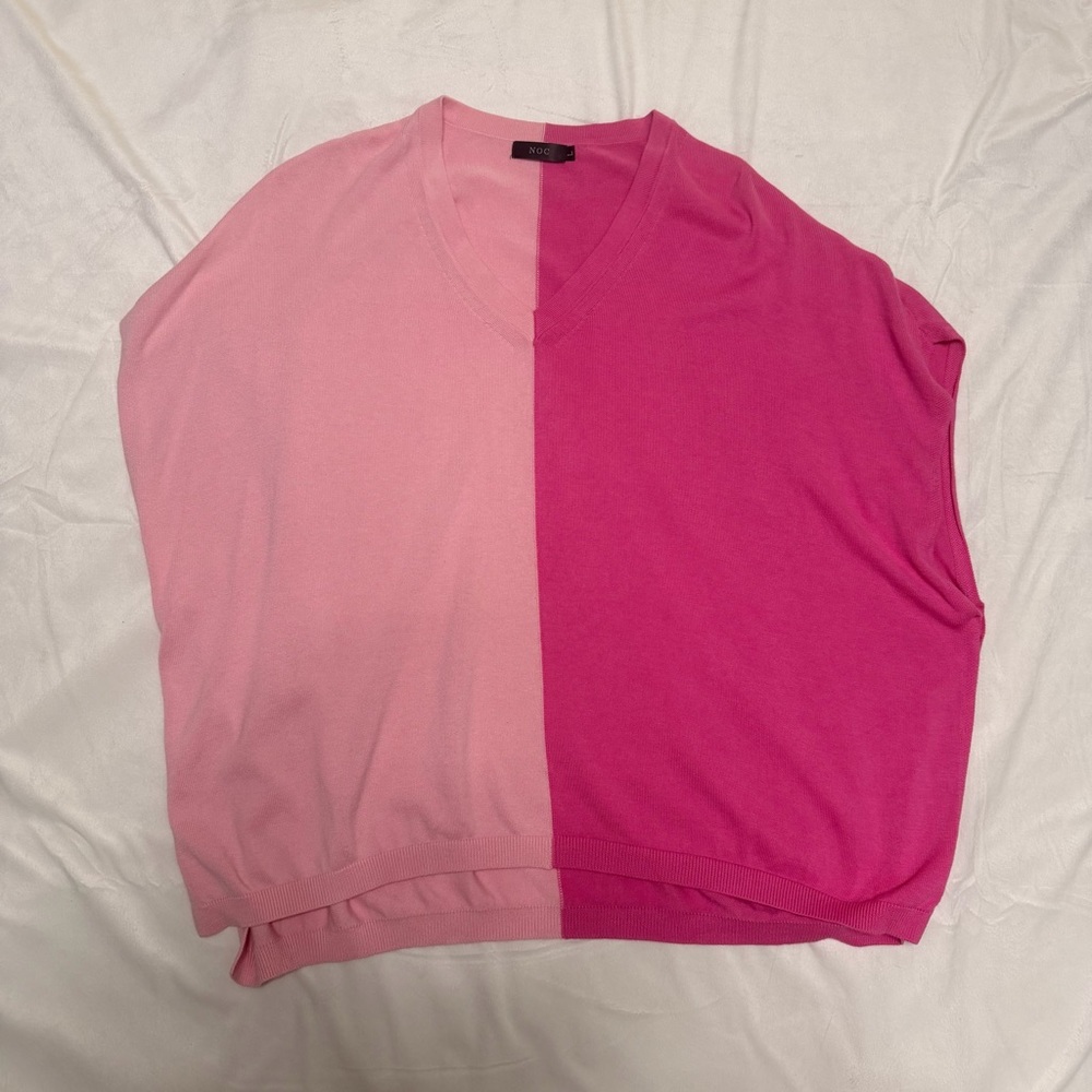 NOC Color Block Pink Knit Oversized Top Resort Swim Cover Up Coquette Y2K Size L - Picture 2 of 7